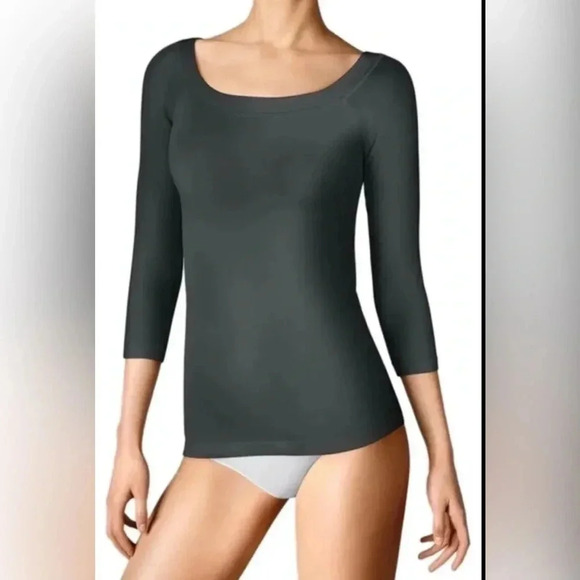 Woman WOLFORD charcoal Gray Cordoba Round Neck 3/4 Sleeve Pullover Shirt Sz XS - Picture 1 of 5